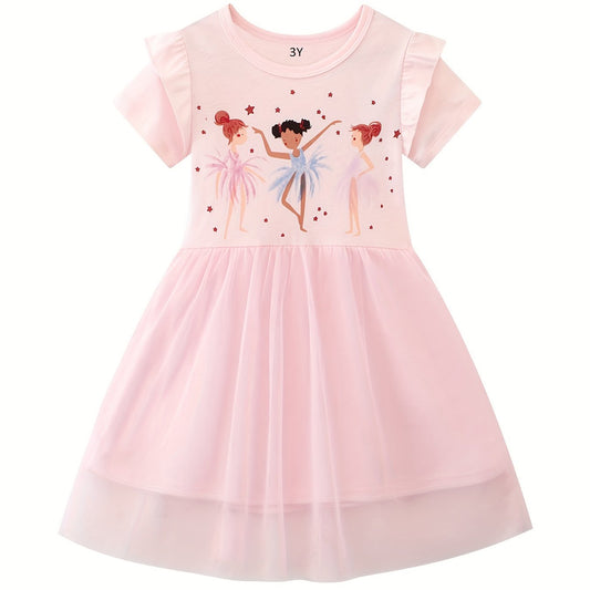 Toddler Girls Tutu Cotton Dress Dancing Girls Pattern Summer Dress