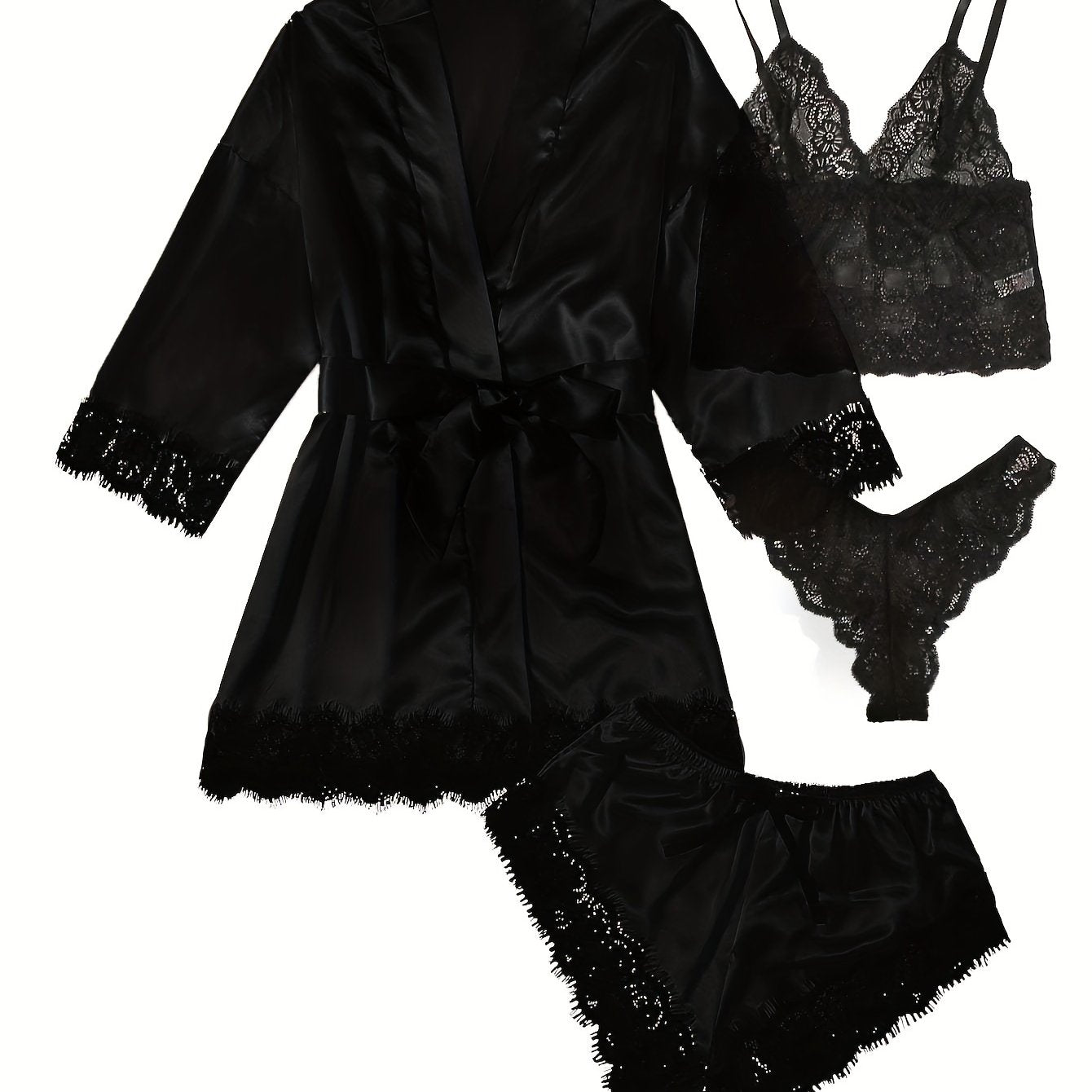 Lace Lounge Set Robe & Cami & Panties & Shorts