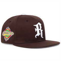 Gothic R Embroidery Snapback Hat Solid Hip Hop Baseball Cap Unisex