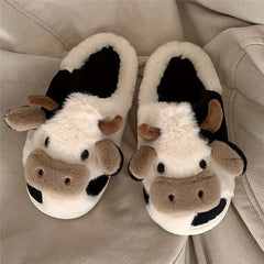 Cow Fleece Slippers For Girls - Non Slip Lightweight Slip On Indoor Home Winter