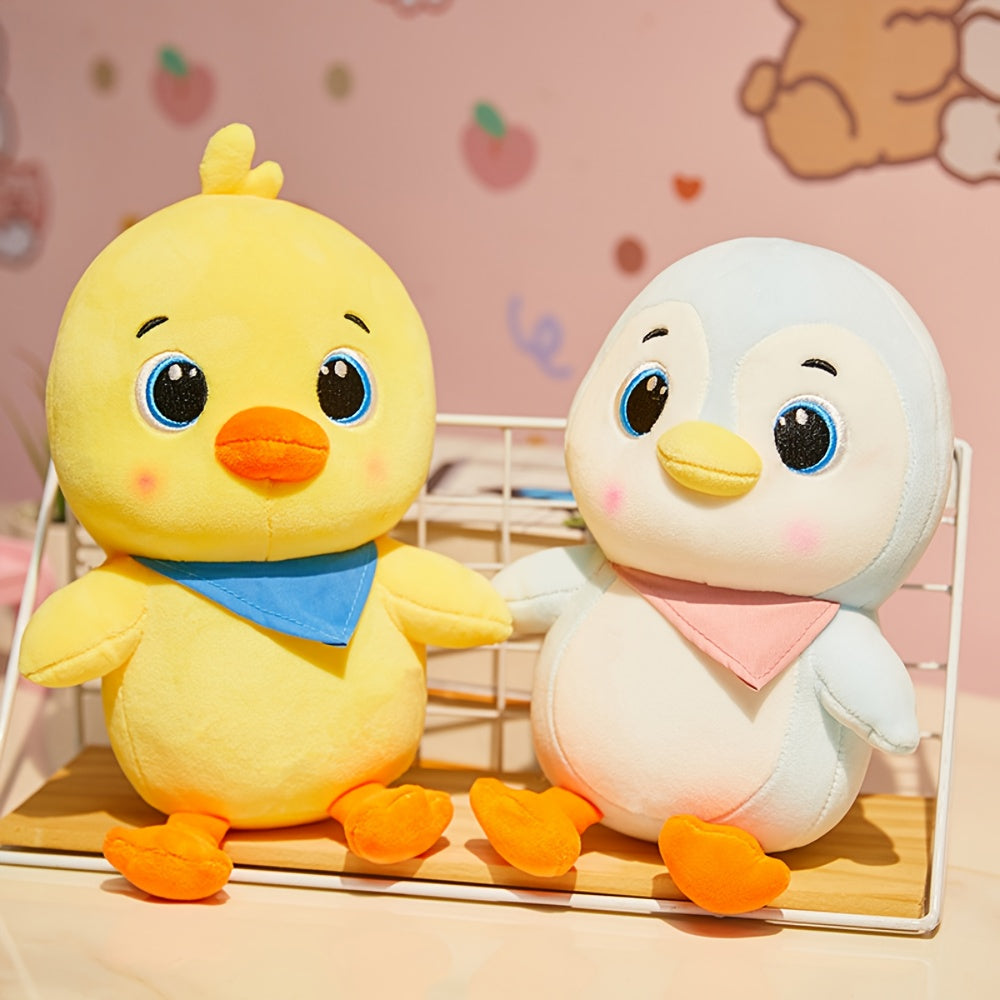 Yellow Chick Plush Toy with Bandana Soft Polyester Decor
