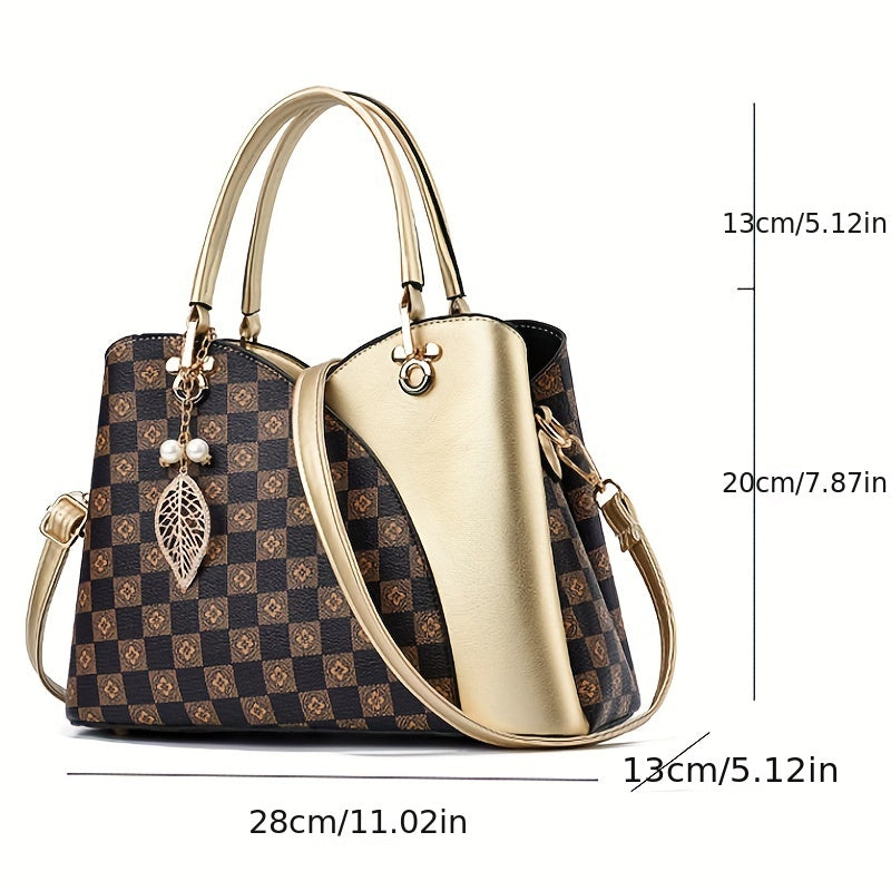 Plaid Printed Handbag For Women Matching Satchel Purse Retro Crossbody Bag