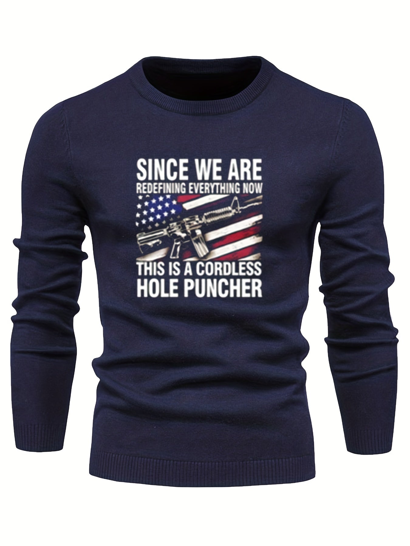 Flag Print Men's Casual Warm Crew Neck Pullover Sweater