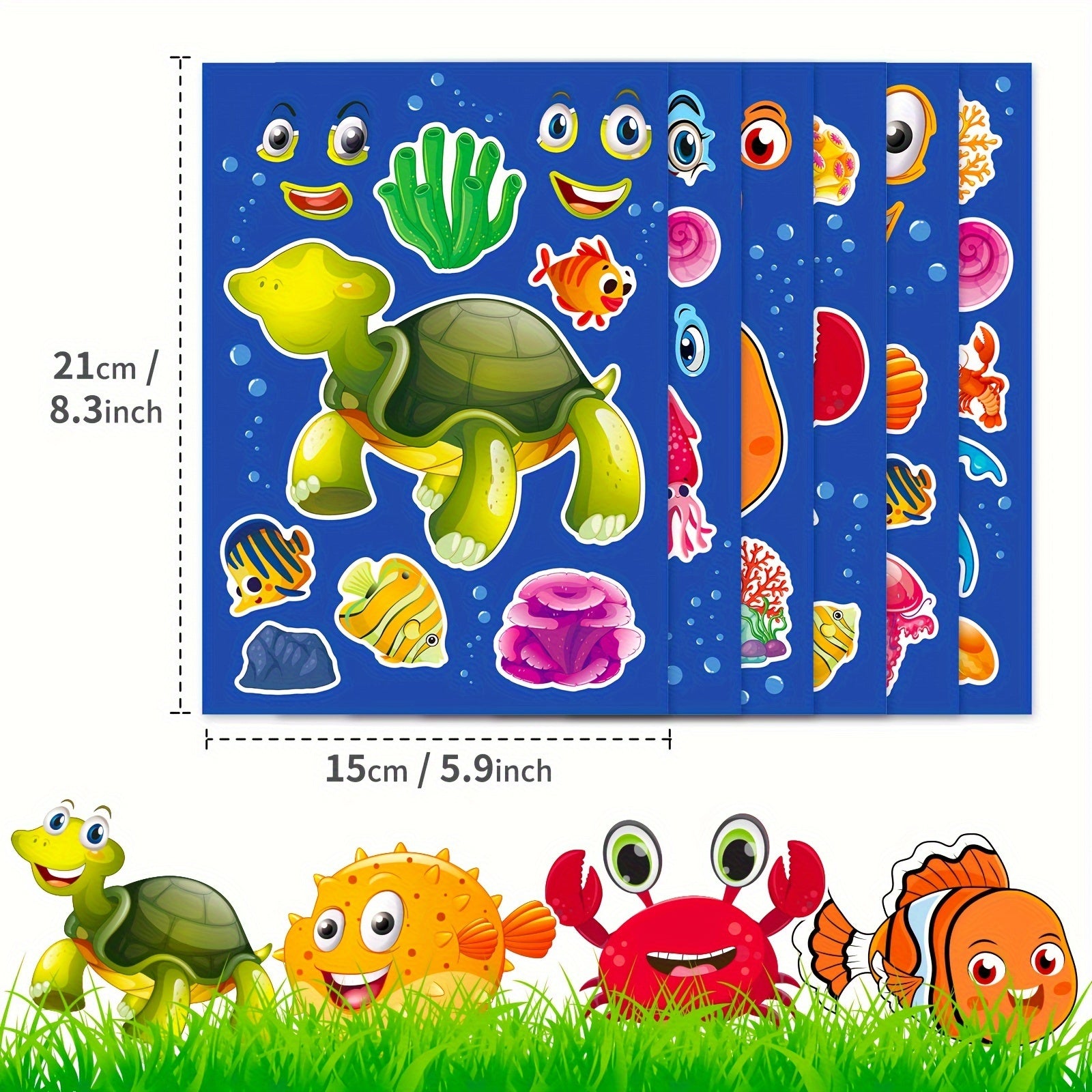 6pcs Marine Life Puzzle Stickers Face Changing DIY Stickers