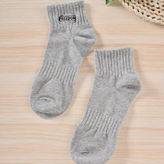 5 Pairs Men's Solid Crew Socks Comfy Cotton Casual Unisex Socks