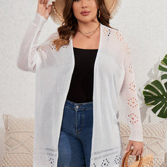  Casual Cardigan Solid Pointelle Long Sleeve Open Front Cardigan