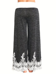  Contrast Lace Trim Elastic Drawstring Pants