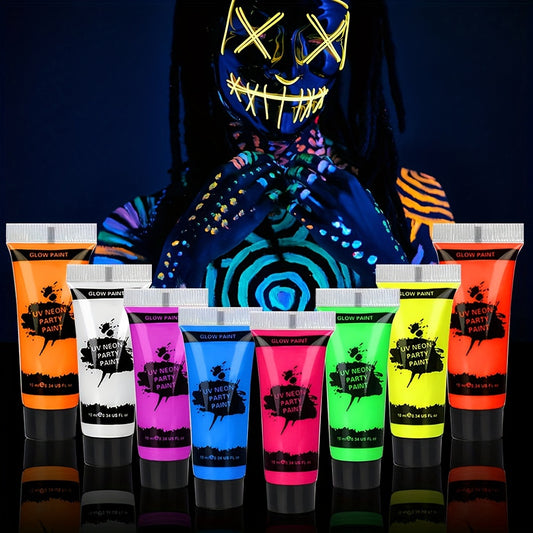 8 Pcs Glow In The Dark Body And Face Paint Blacklight Neon Body Paint Washable