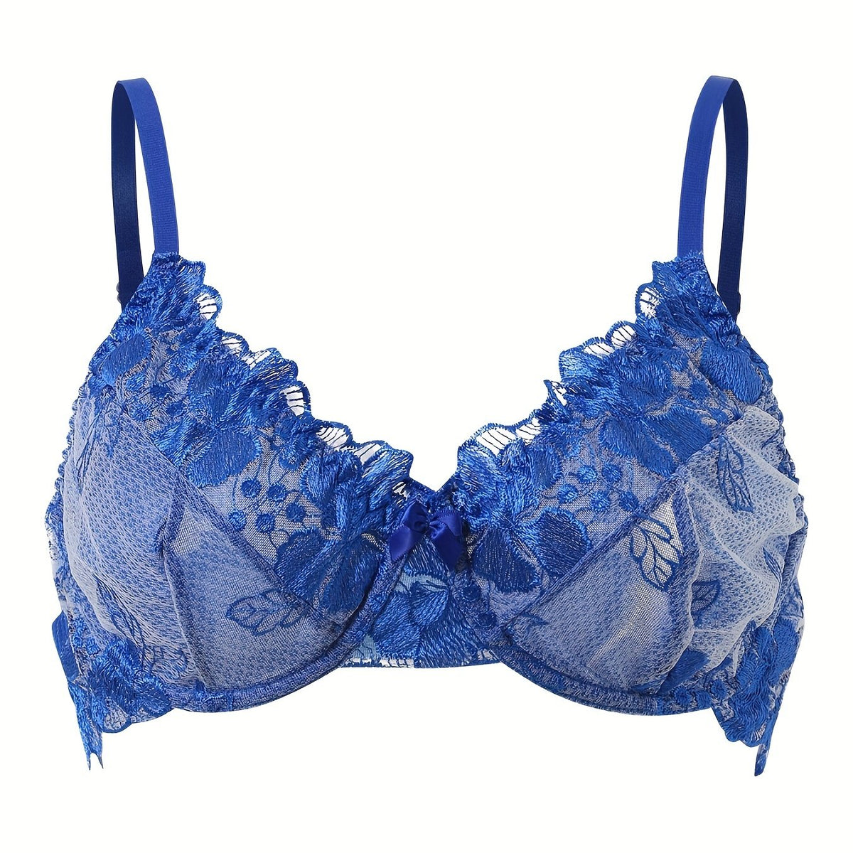  Sexy Bra Women's Plus Floral Lace Mesh Bow Knot Bra