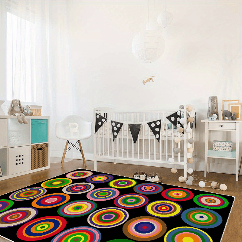 Colorful Circle Classroom Carpets - Abstract Children's Seating Rug