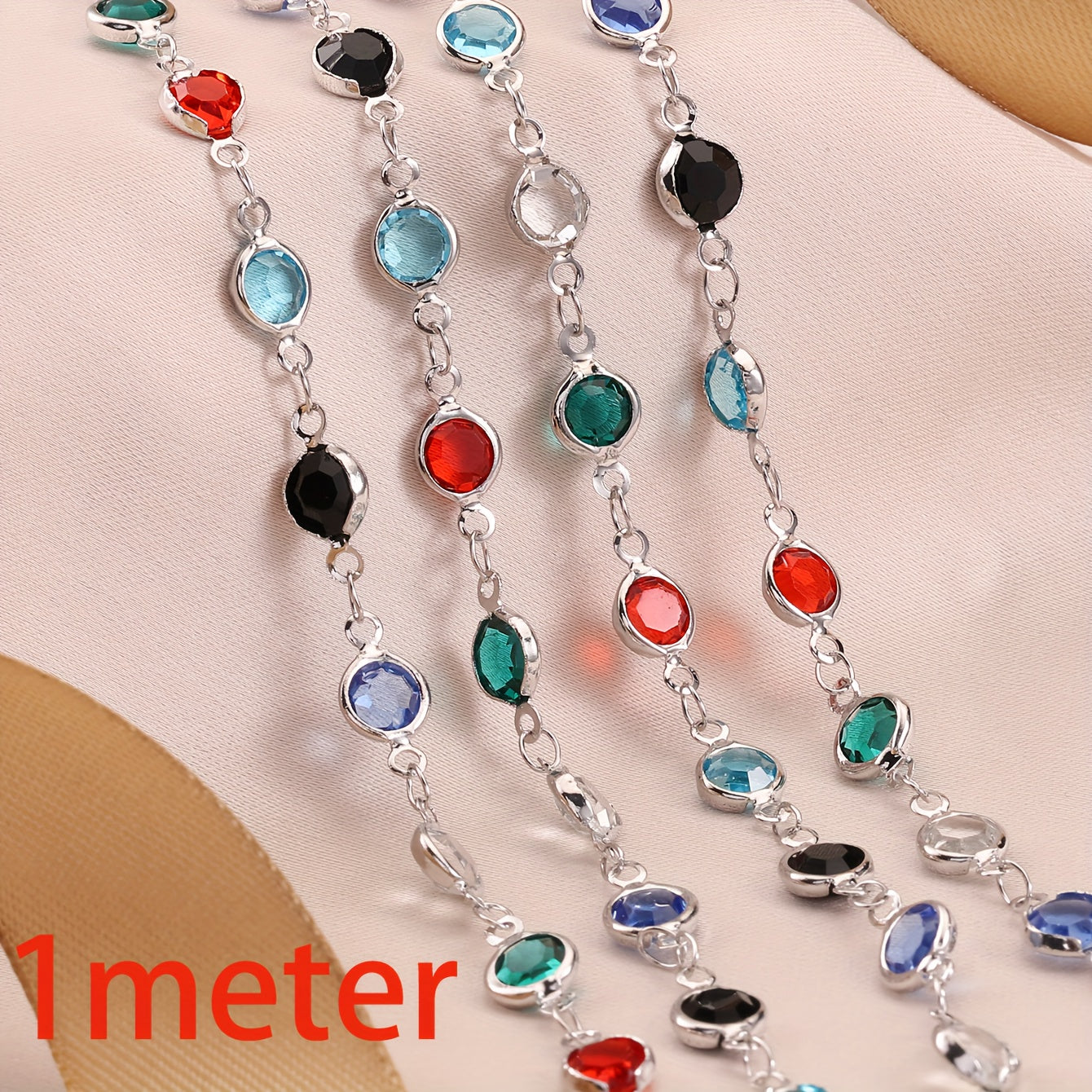 1 Meter Mixed Crystal Zircon Bezel Charms Beads Chain DIY Necklace Bracelet