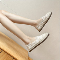 Women's Tweed Platform Loafers Casual Round Toe Low Top Flats