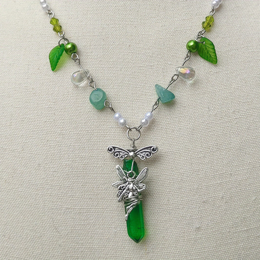 Green Fairy Necklace Faux Pearl Decor for Girls Kids