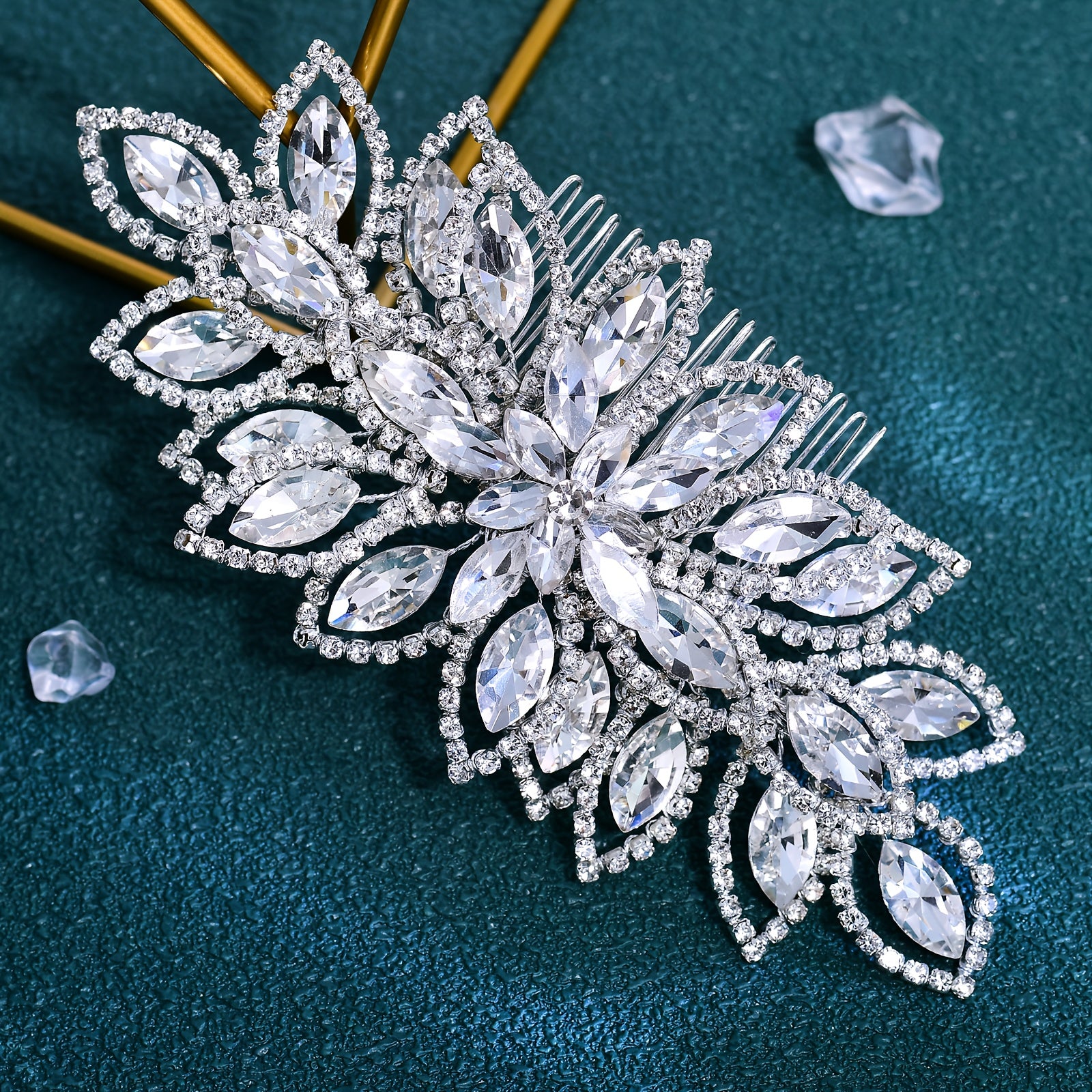 Vintage Bridal Hair Comb Rhinestone Leaf Accessory