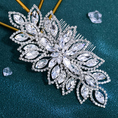 Vintage Bridal Hair Comb Rhinestone Leaf Accessory