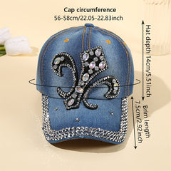 Denim Y2K Baseball Cap Rhinestone Decor Washed Distressed Sun Hat