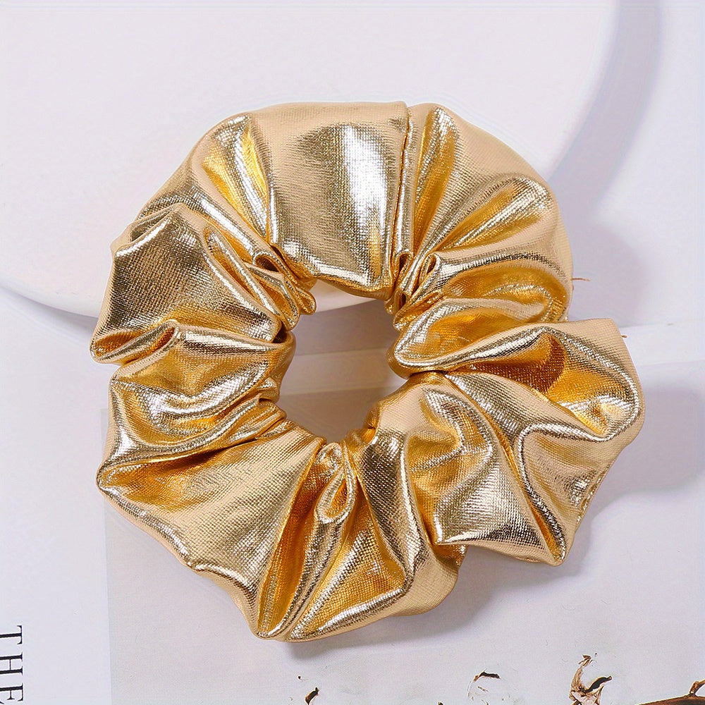 PU Leather Scrunchies Hair Tie Metallic Hair Ring