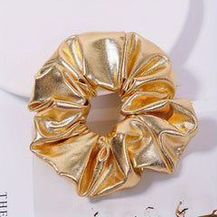 PU Leather Scrunchies Hair Tie Metallic Hair Ring