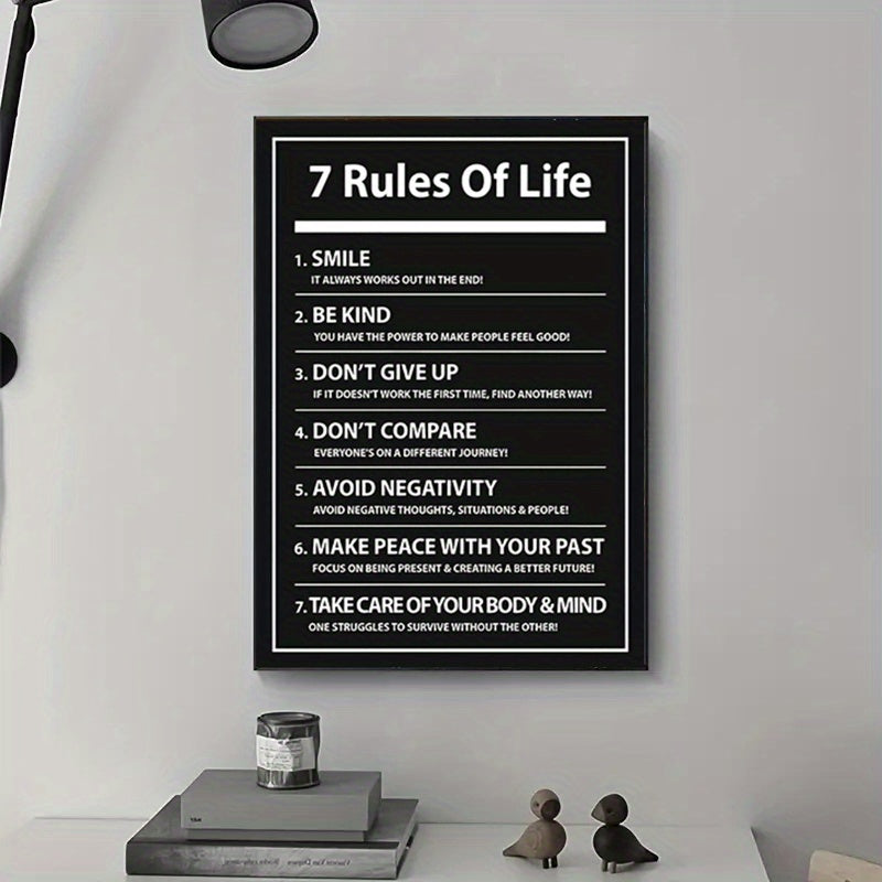 7 Rules of Life Canvas Poster - Motivational Quote for Inspiration