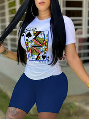  Poker Card Print 2 Piece Set Crop Top & Shorts Outfit