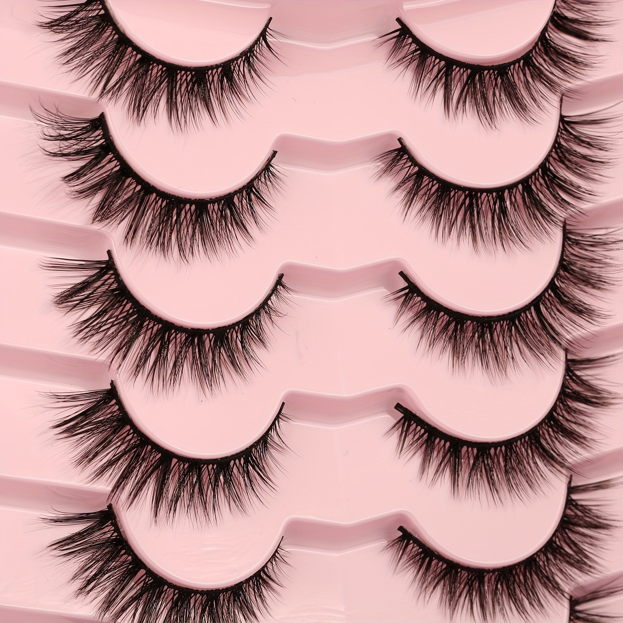 7 Pairs Natural Look Cat Eye Lashes Short Fluffy 3D Faux Mink Strip Lashes