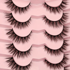 7 Pairs Natural Look Cat Eye Lashes Short Fluffy 3D Faux Mink Strip Lashes