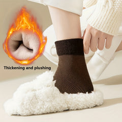 5 Pairs Plush Lined Socks Comfy Warm Ribbed Crew Socks Women's Stockings