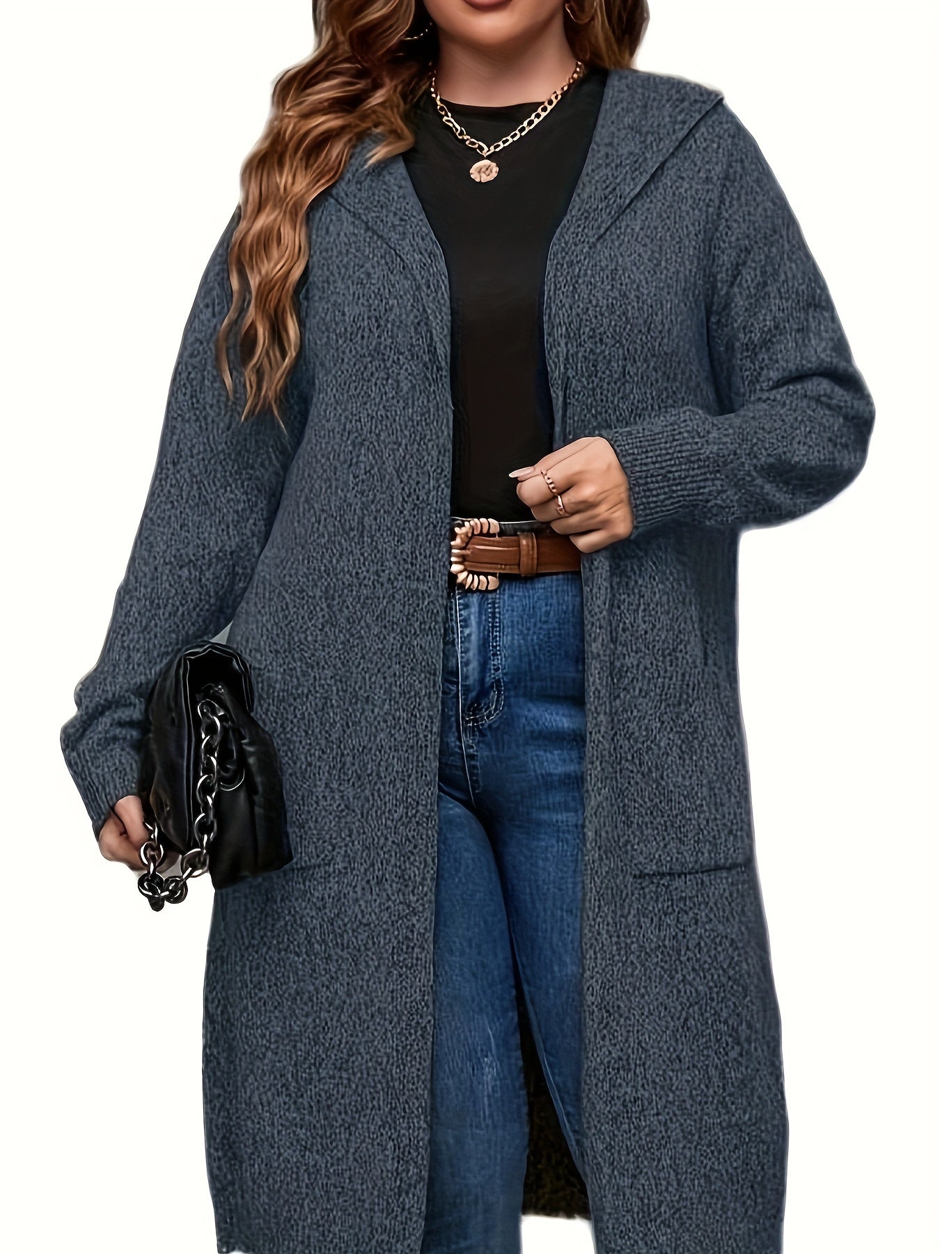  Long Sleeve Hooded Sweater Cardigan