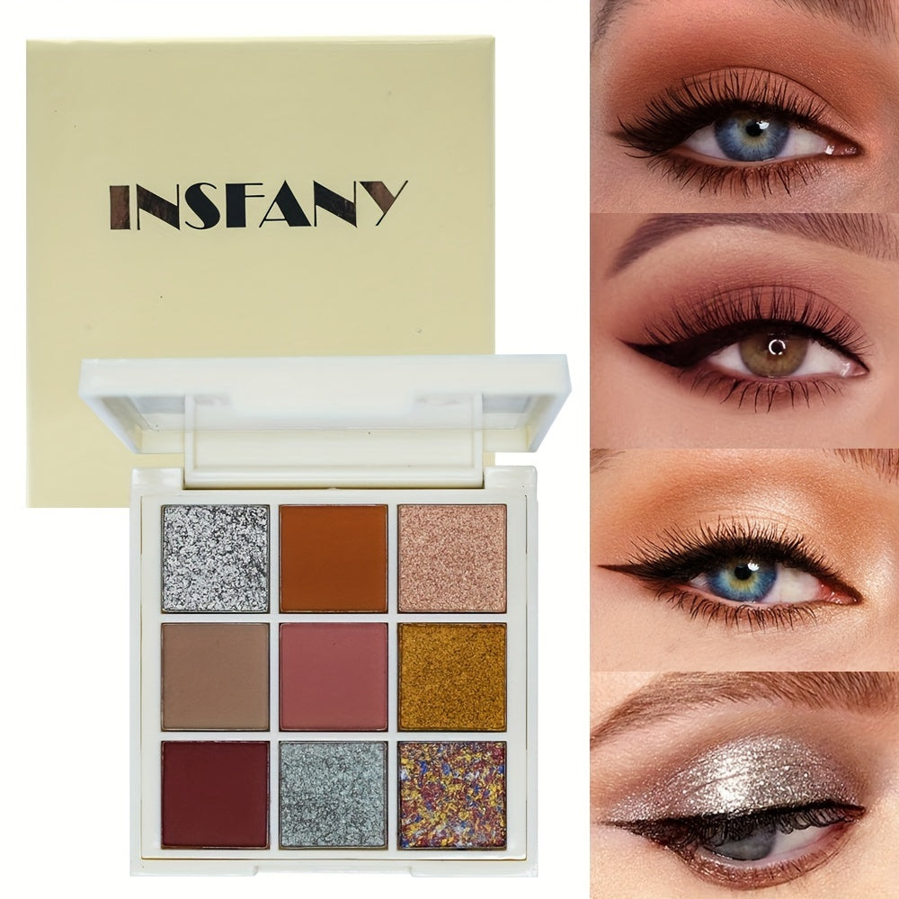 9 Color Eyeshadow Palette Matte Sparkle Glitter Satin Waterproof