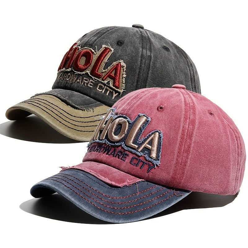 Vintage Embroidery Baseball Cap Washed Distressed Block Dad Hat