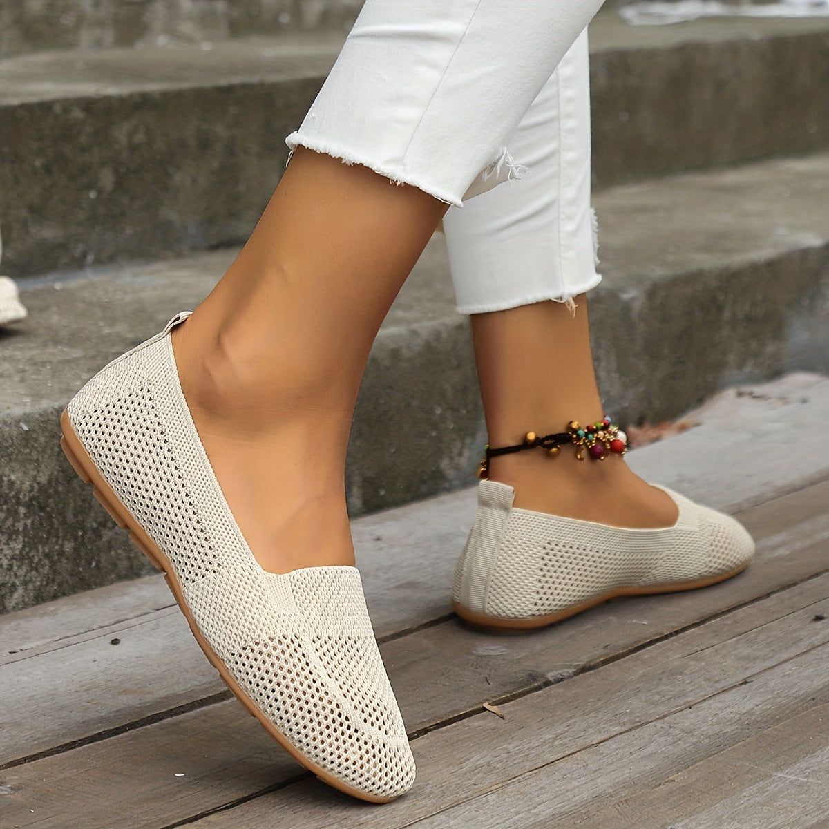 Women's Knitted Flat Shoes Slip On Loafers Casual Flats