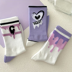 3 Pairs Heart Pattern Socks Breathable Cartoon Sports Stockings