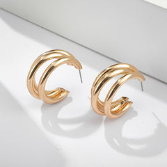 Triple Hoop Earrings Chunky Tube Earrings For Women 1Pair