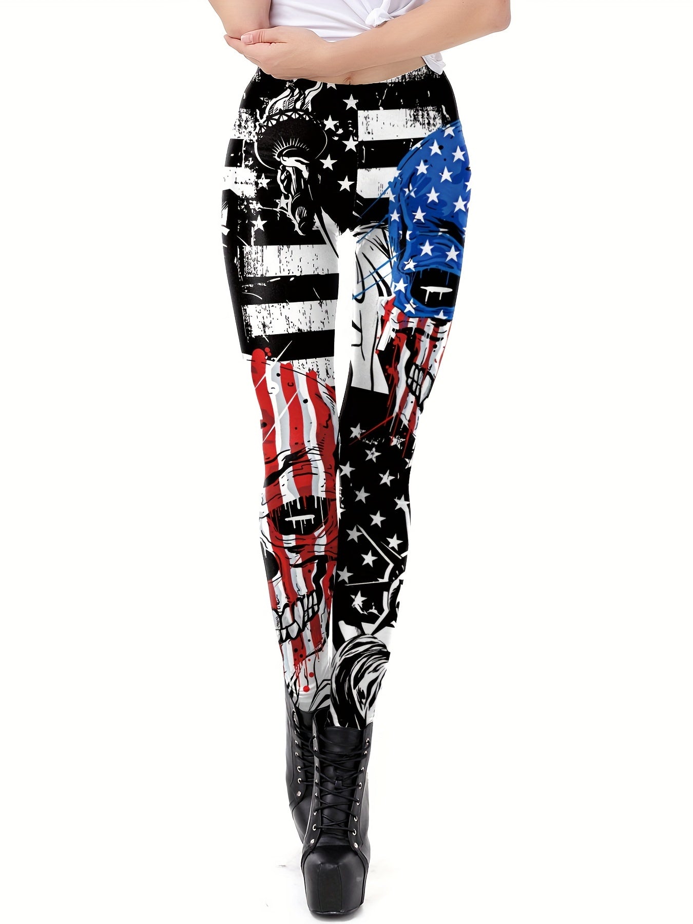 Graphic Print Skinny Leggings Casual Stretchy Leggings