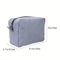 Seersucker Makeup Bag Large Capacity Travel Toiletry Case Zipper Closure