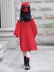 Girls Comfy Cotton Dress Lantern Sleeve Collar Dress Spring Fall Winter