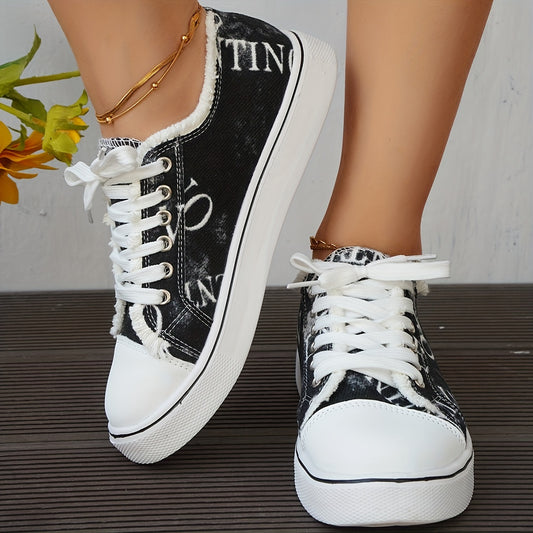 Women's Letter Graphic Canvas Sneakers Low Top Skate Shoes