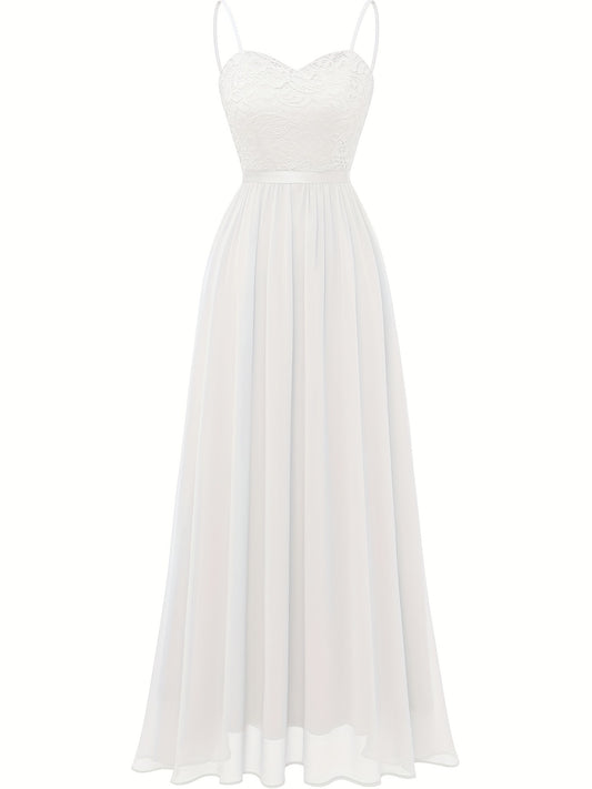 Lace Pleated Bridesmaid Dress Spaghetti Strap Wedding Party Dress