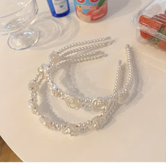 Faux Pearl Hair Band Resin Flower Headband Double Layered Headdress