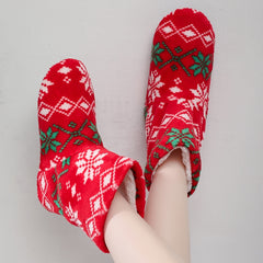 Snowflake Pattern Fuzzy Slipper Boots Christmas Plush Lined Shoes