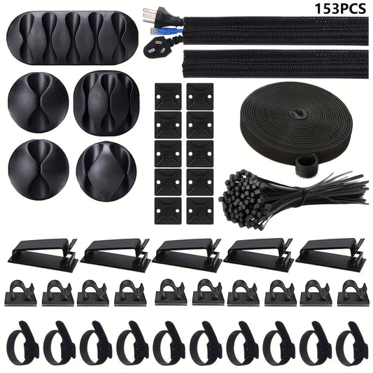 153pcs Cable Management Kit 2 Cable Sleeves 20 Cable Clips 20 Zip Tie Mounts
