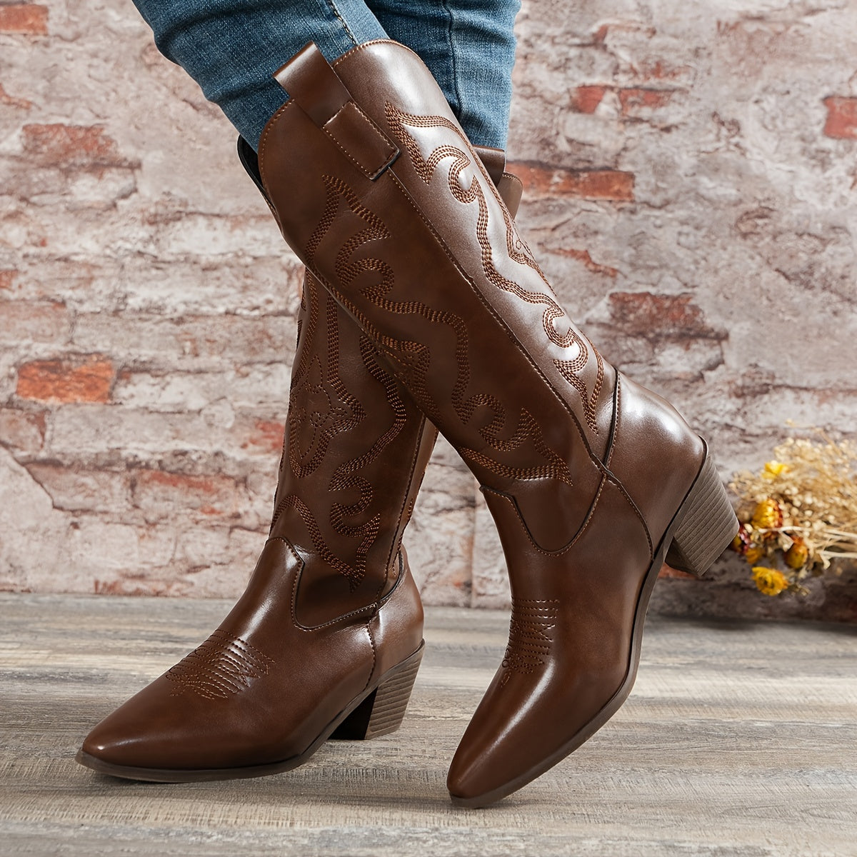 Women's Stacked Heel Western Boots