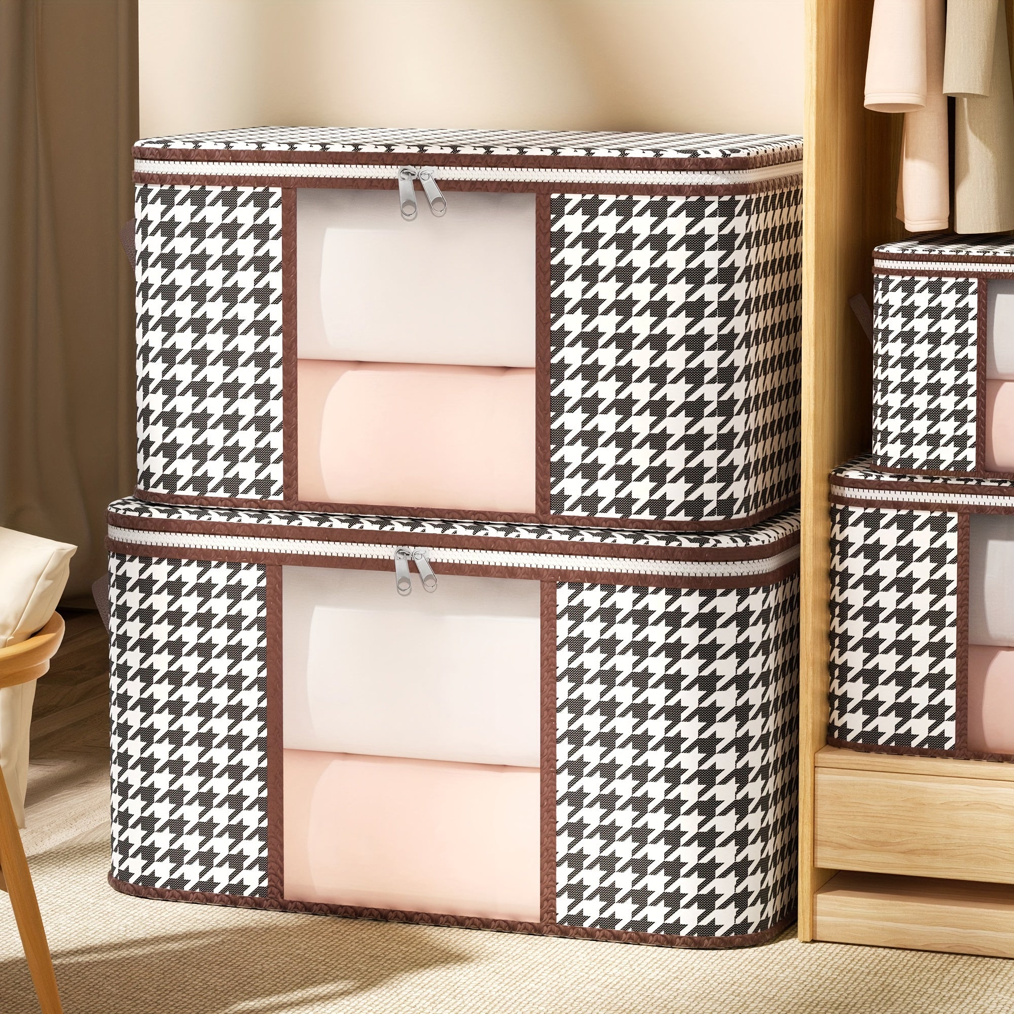 1pc 50 75L Houndstooth Storage Bag Blanket Zipper Large Organizer Dustproof