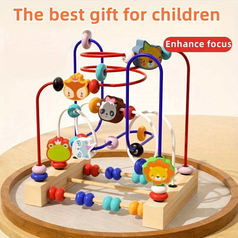 Wooden Bead Maze Toy with Animal Figures Educational Activity Center
