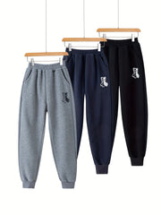 3 Pcs Boys' Knitted Elastic Waist Casual Sports Pants For 7-15Y