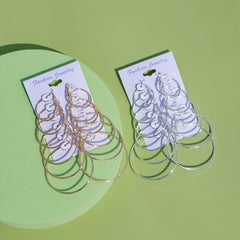 Metal Earrings Set Golden Silver Various Sizes Girls