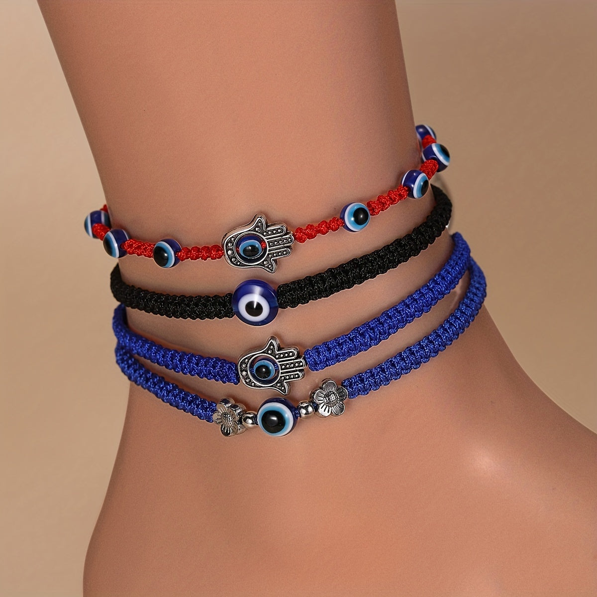 Devil's Eye Theme Braided Anklet Adjustable Ankle Bracelet