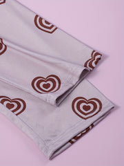 Heart Print Pajama Set Short Sleeve Crew Neck Top & Lounge Pants