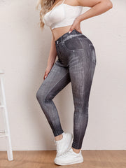  Denim Print High Rise Skinny Trousers