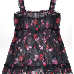 Floral Print Ruffle Trim Mesh Tank Nightdress Women's Plus Size